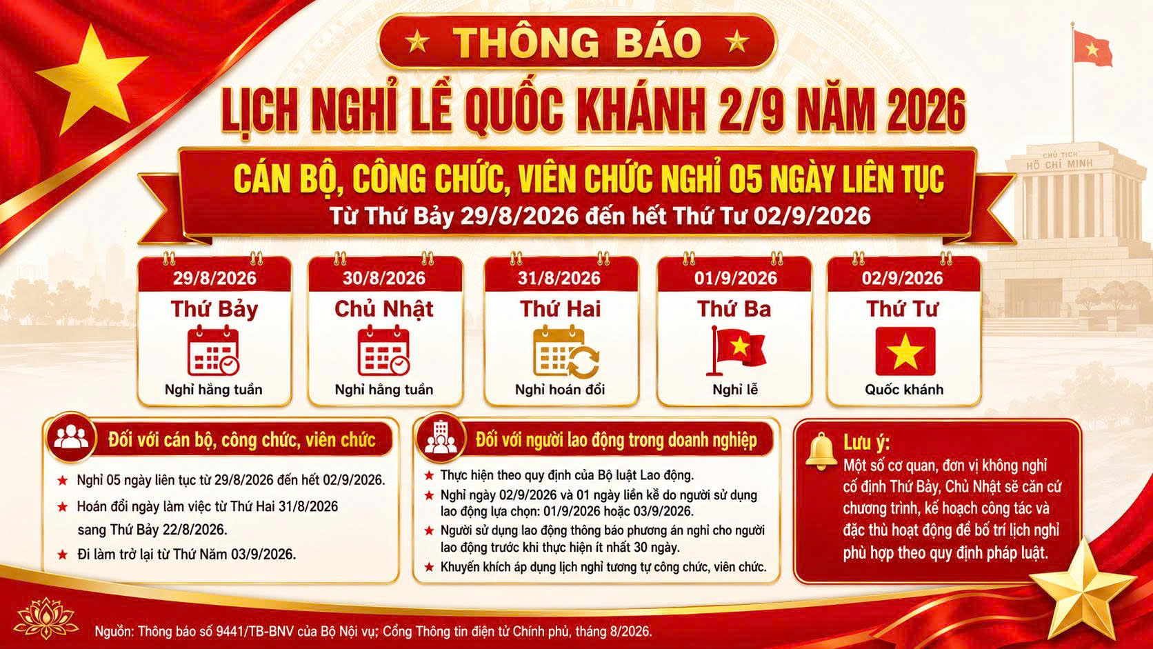 Thông báo về việc treo Cờ Đảng, Cờ Tổ quốc chào mừng kỷ niệm 81 năm Cách mạng tháng Tám thành công (19/8/1945 - 19/8/2026) và Quốc khánh nước Cộng hòa xã hội chủ nghĩa Việt Nam (02/9/1945 - 02/9/2026)